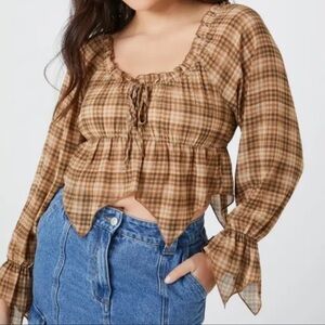 Forever 21 Brown Plaid Crop Top